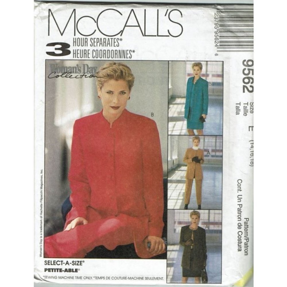 McCalls Sewing Pattern 9562 Jacket Pants Skirt‎ Top Misses Size 14-18